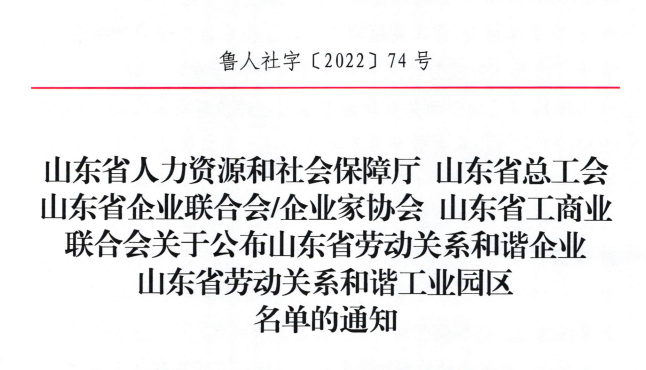 华体会·体育-华体会(中国)集团荣获“山东省劳动关系和谐企业”荣誉称号